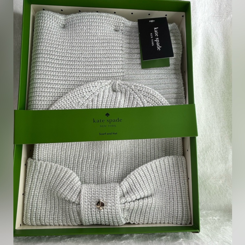 Kate Spade Cream Knit Scarf and Hat Set